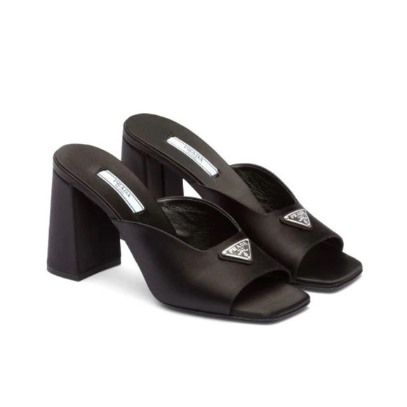 Black Prada Satin Sandal Heels - 38.5/8.5 - Picture 2 of 6
